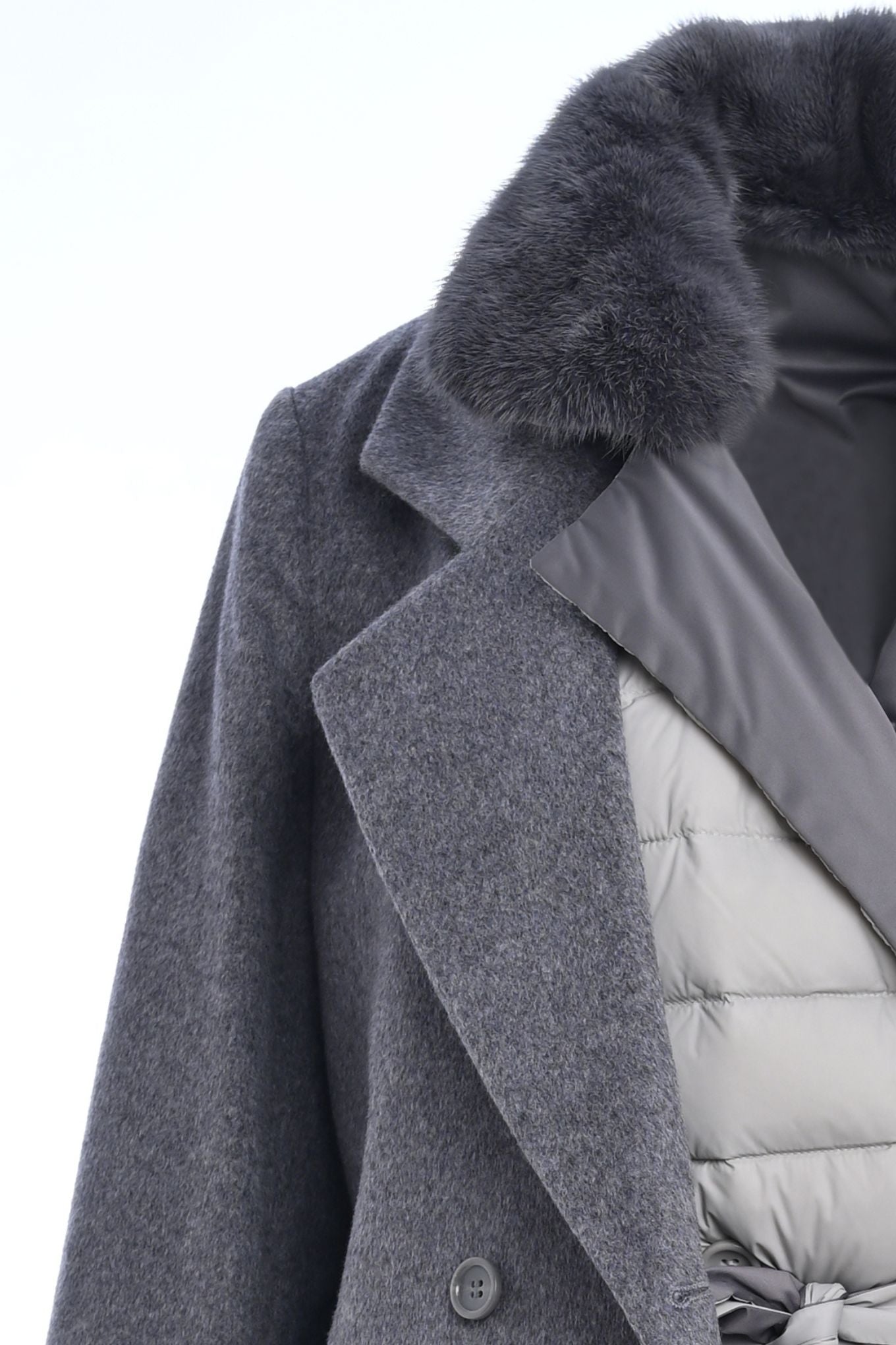 Pure Cashmere Coat with Reversible Down Vest with Mink Collar details