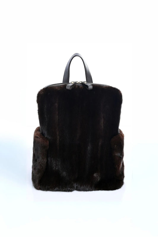 Luxury Calf Leather Backpack with Mahogany Mink Fur | ERA