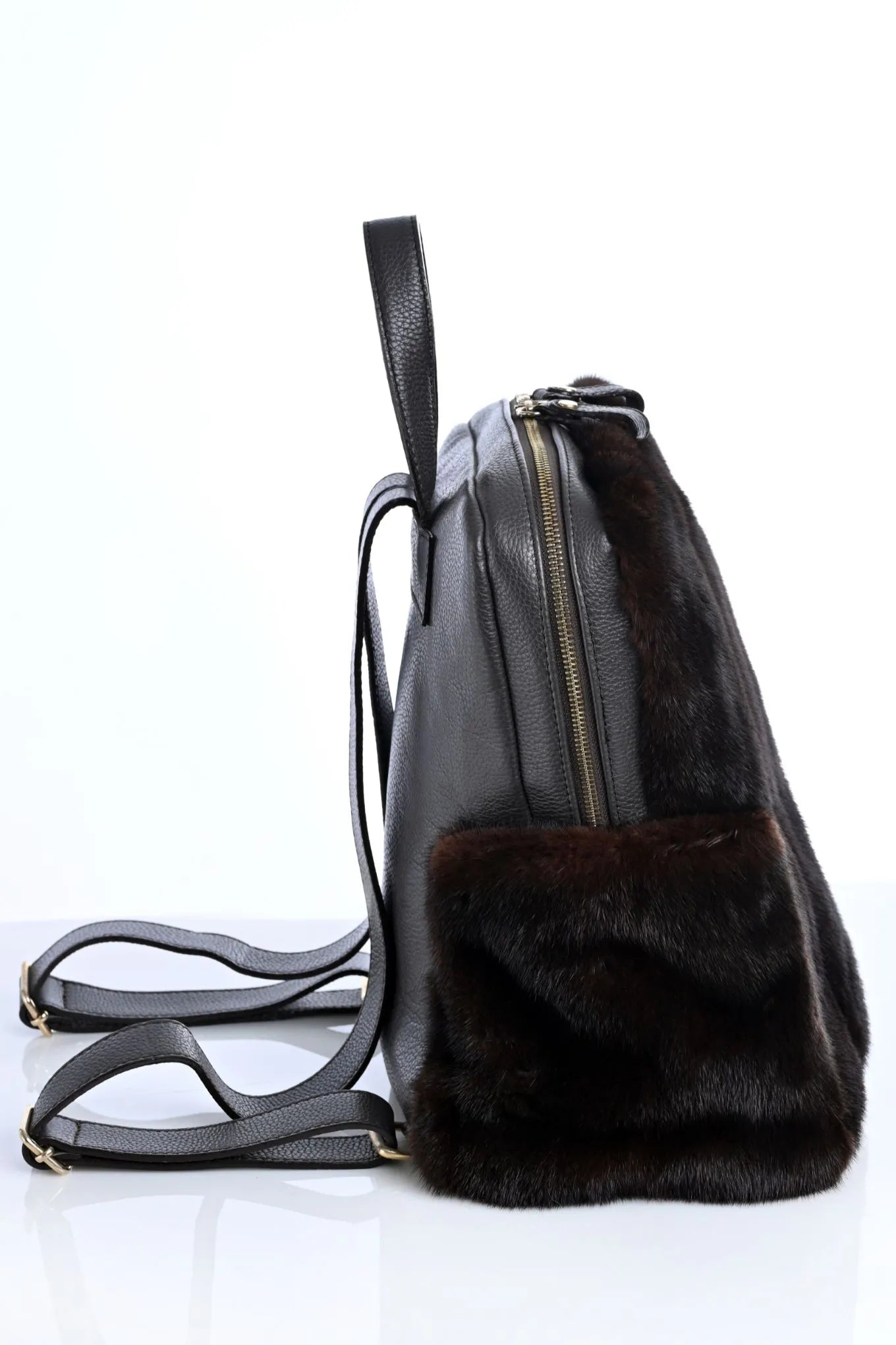 Luxury Calf Leather Backpack with Mahogany Mink Fur | ERA
