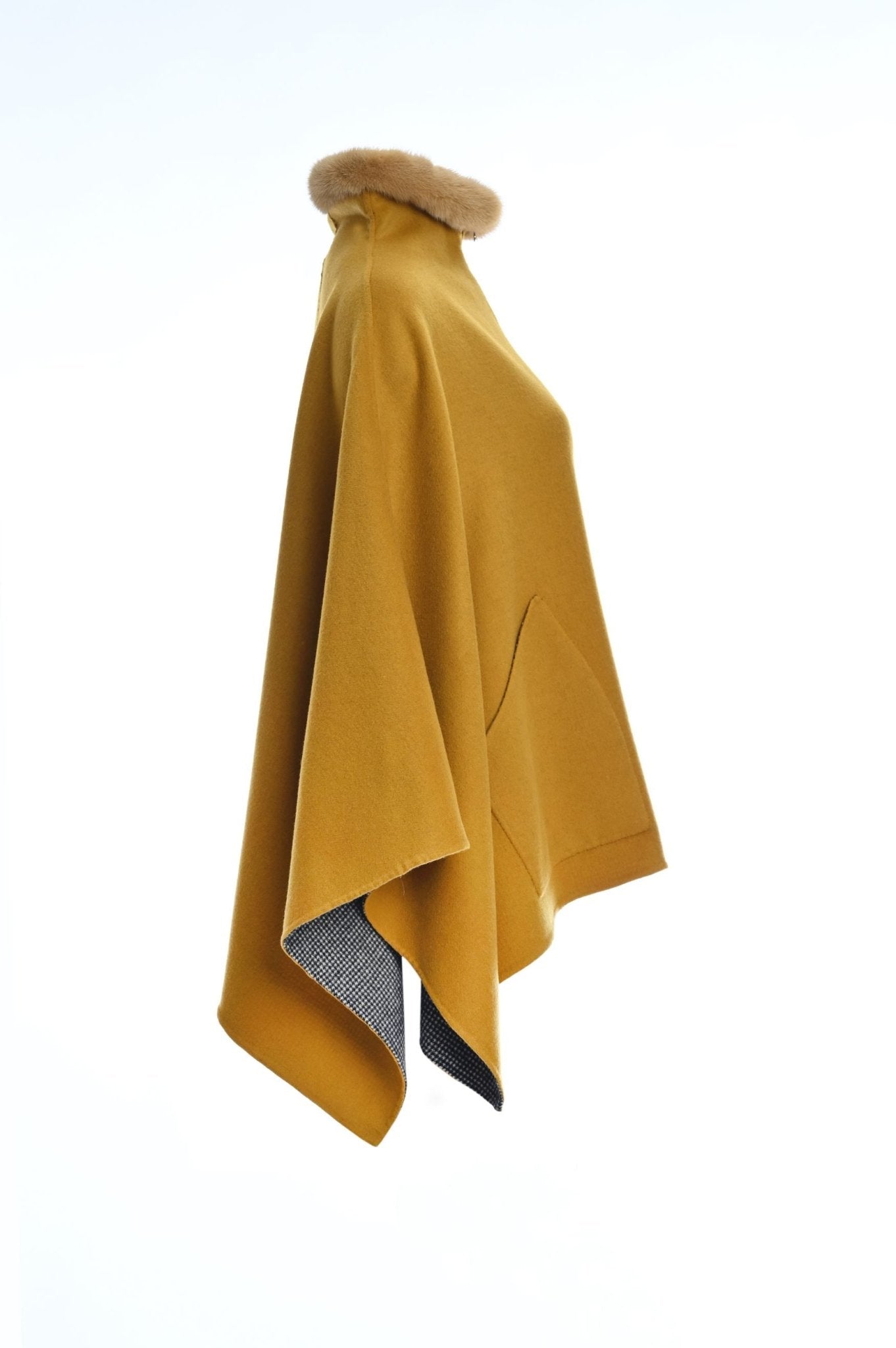 Cashmere/Wool Reversible Cape with Mink on Collar