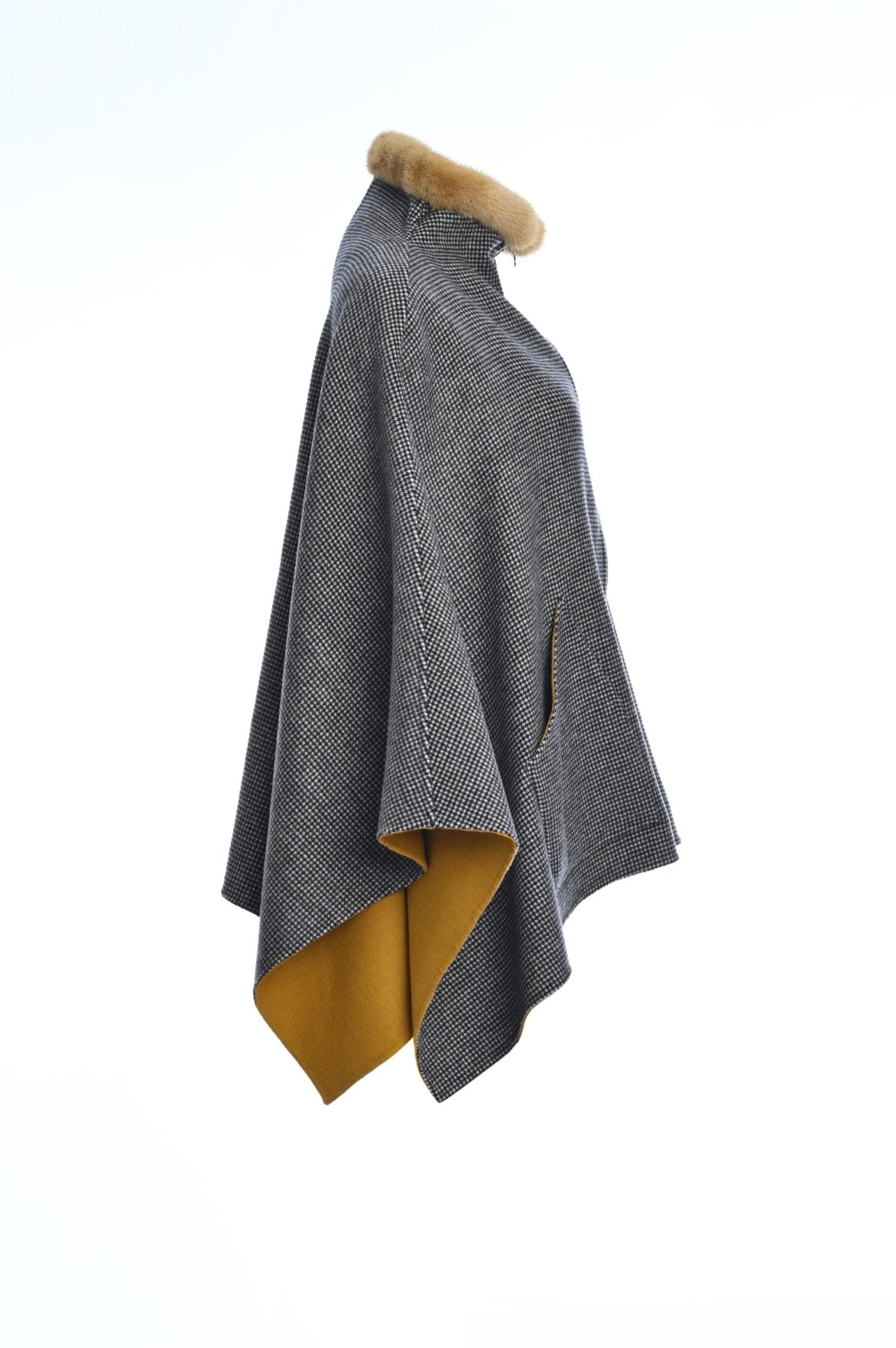 Cashmere/Wool Reversible Cape with Mink on Collar