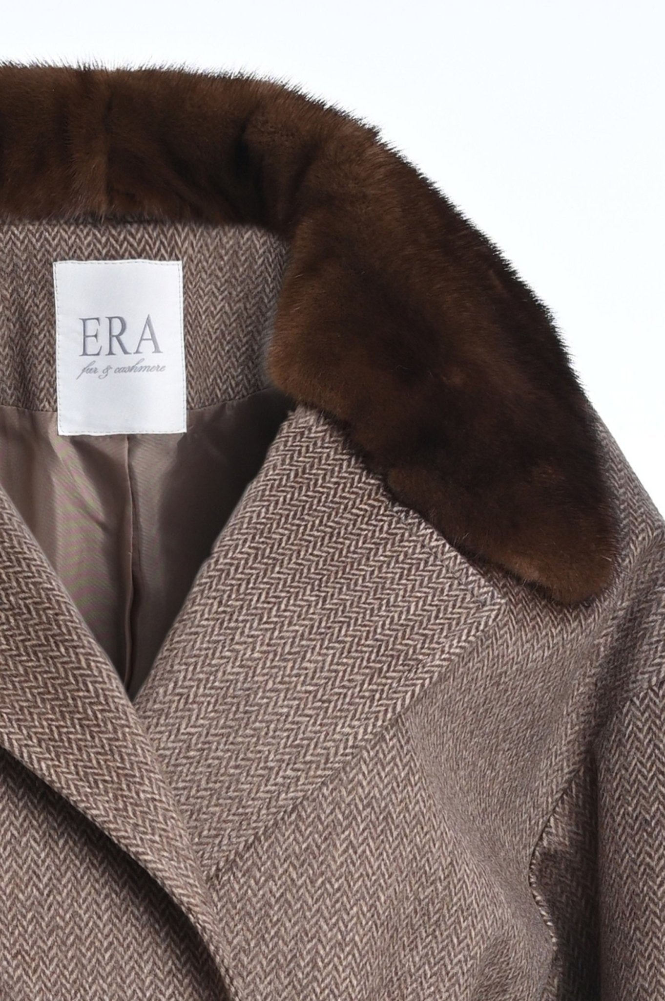 Pure Cashmere Coat with Detachable Mink Collar close up view of mink fur