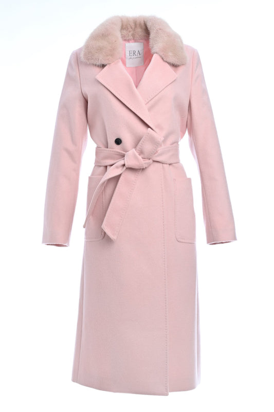 Pure Cashmere Coat with Detachable Mink Collar