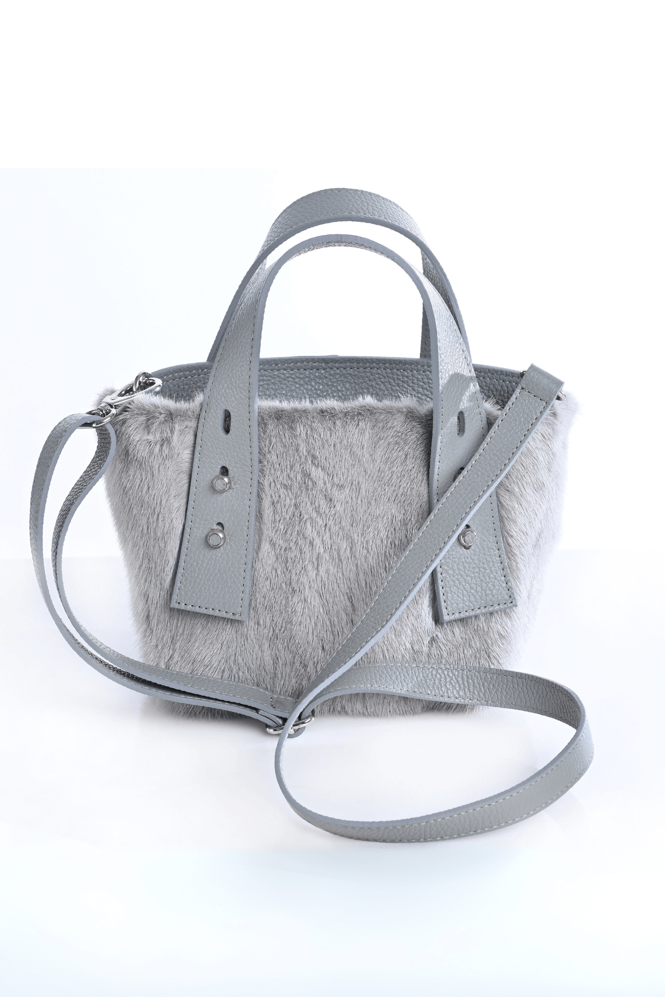 Small Mink Leather Bag - Light Grey