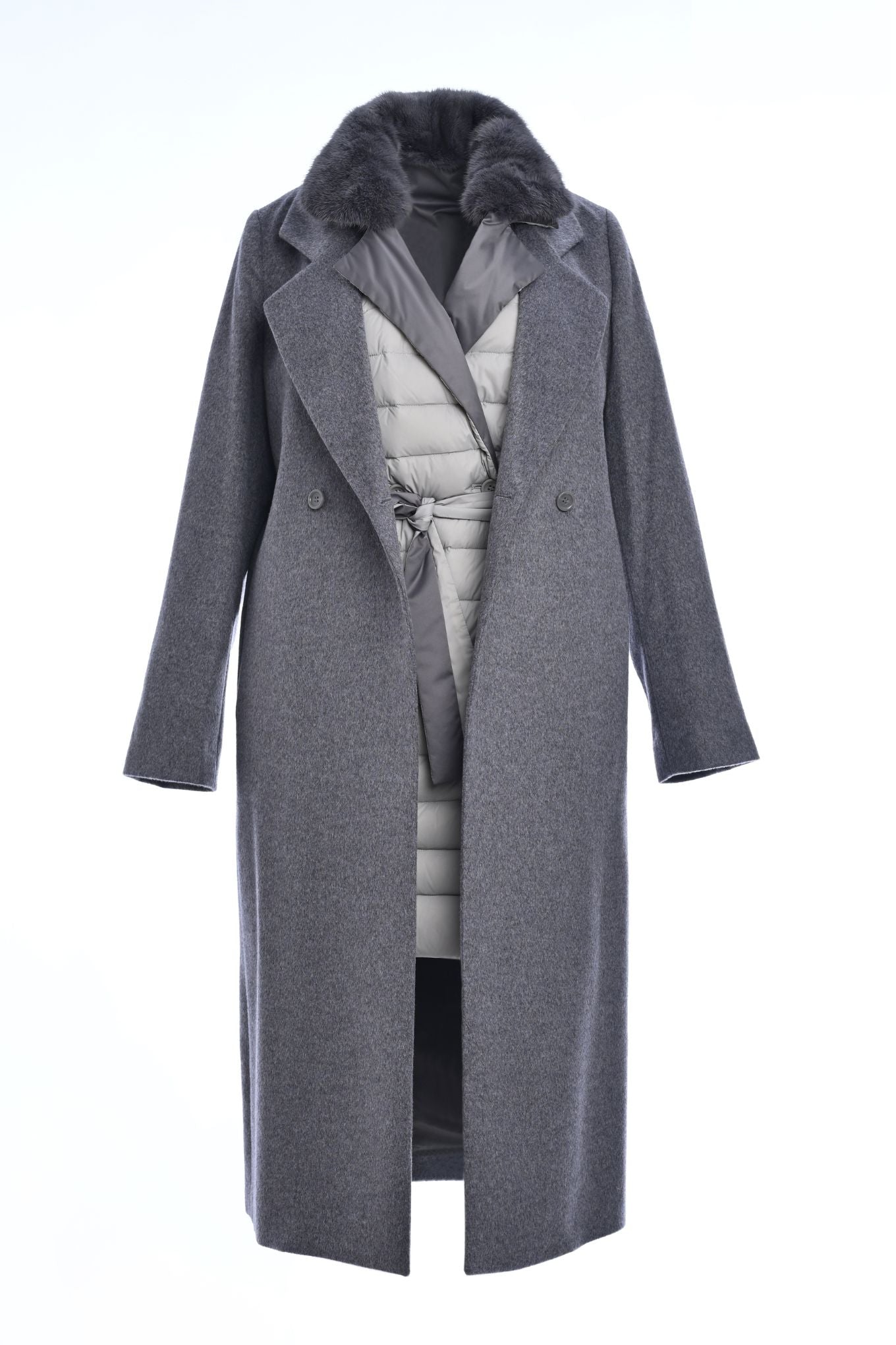 Pure Cashmere Coat with Reversible Down Vest with Mink Collar main