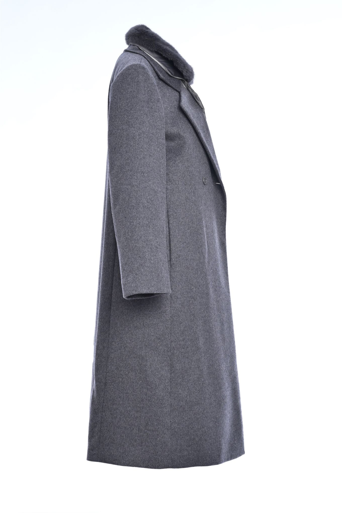 Pure Cashmere Coat with Reversible Down Vest with Mink Collar side view