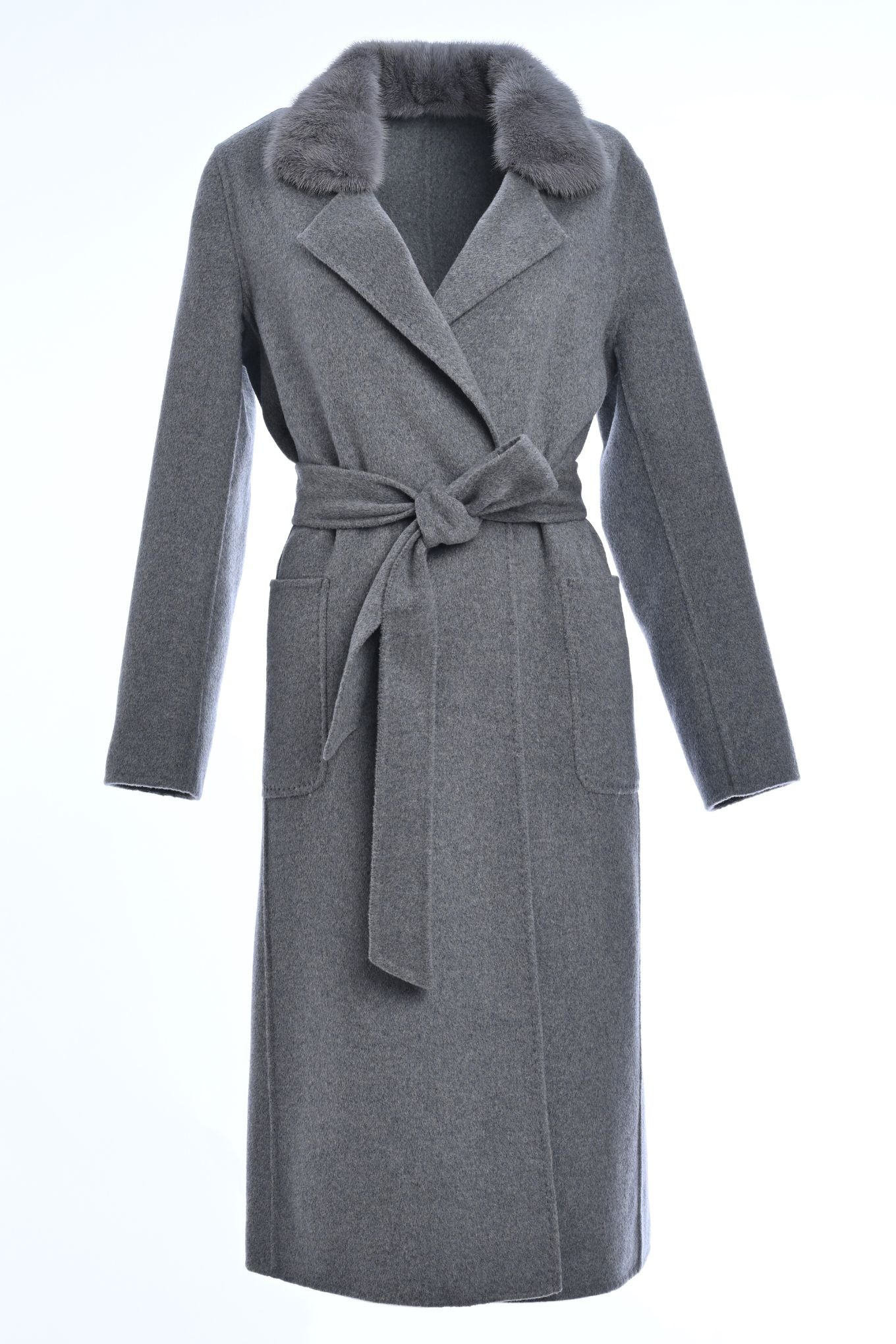 Double Cloth Pure Cashmere Coat with Detachable Mink Collar