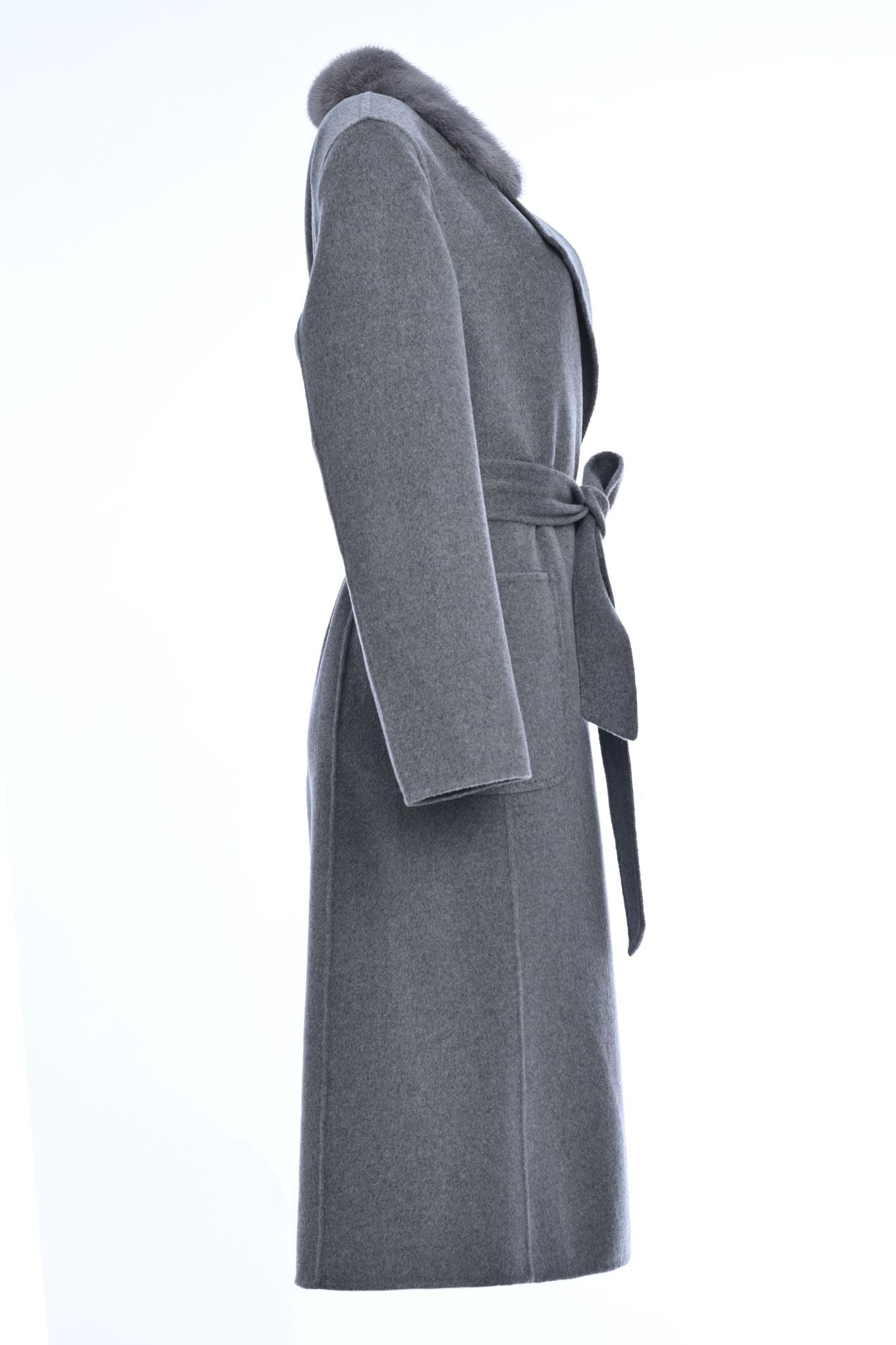 Double Cloth Pure Cashmere Coat with Detachable Mink Collar