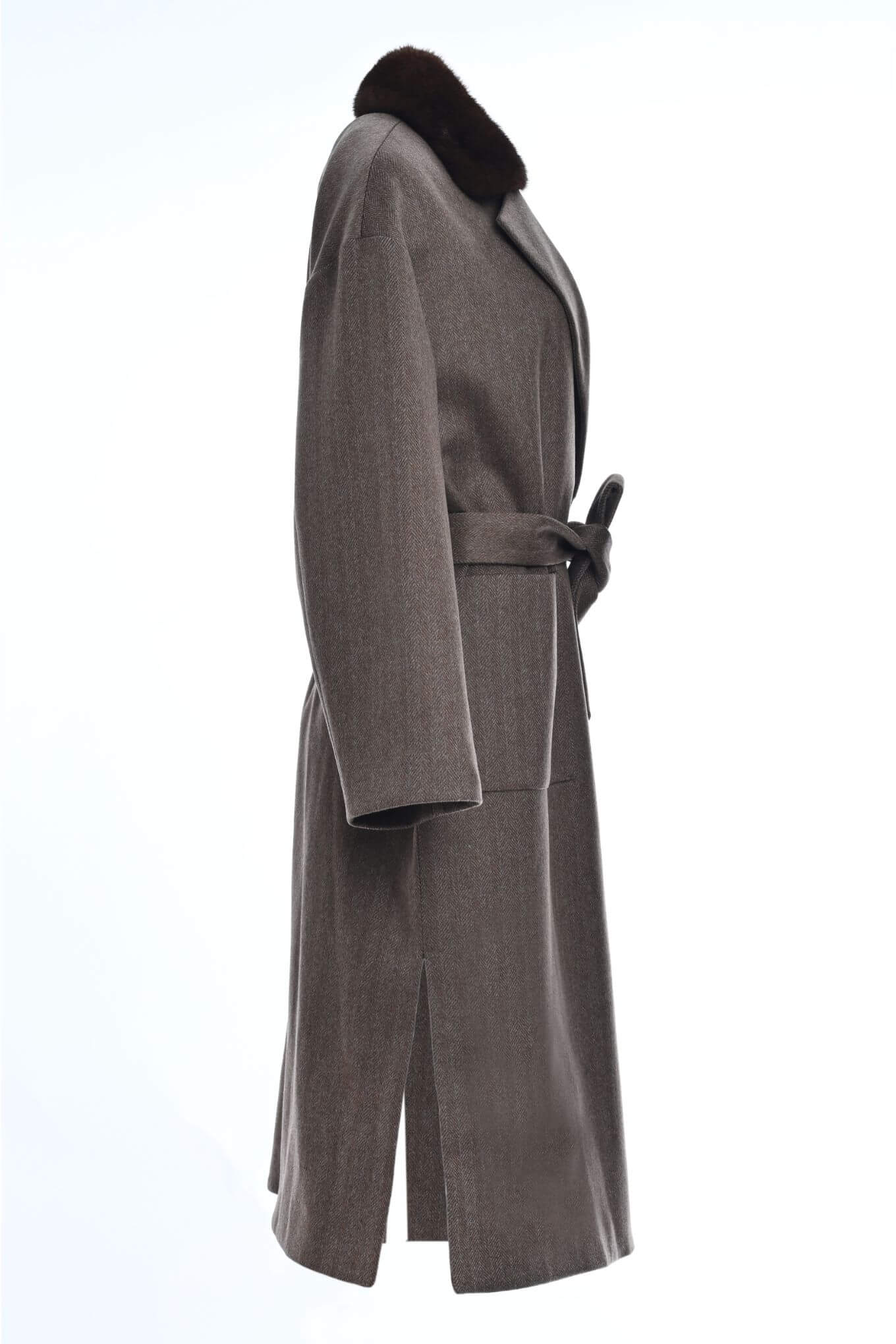 Pure Cashmere Coat with Detachable Mink Collar side