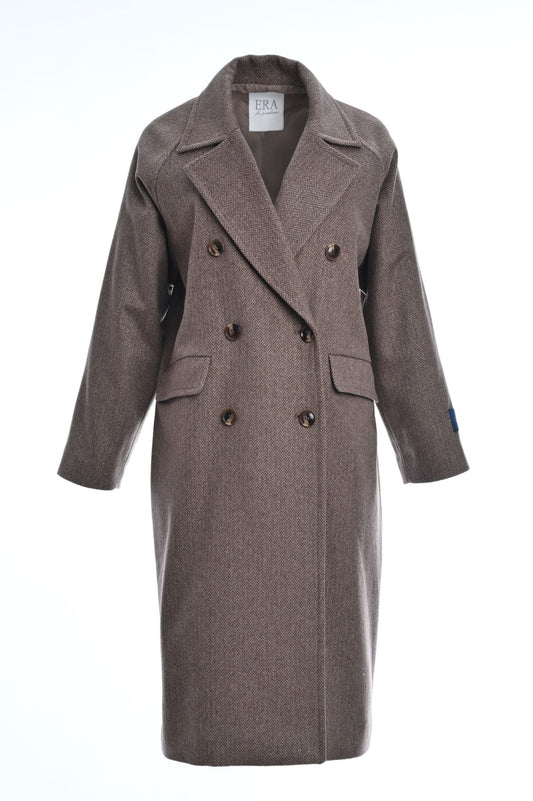 Pure cashmere brown coat front view