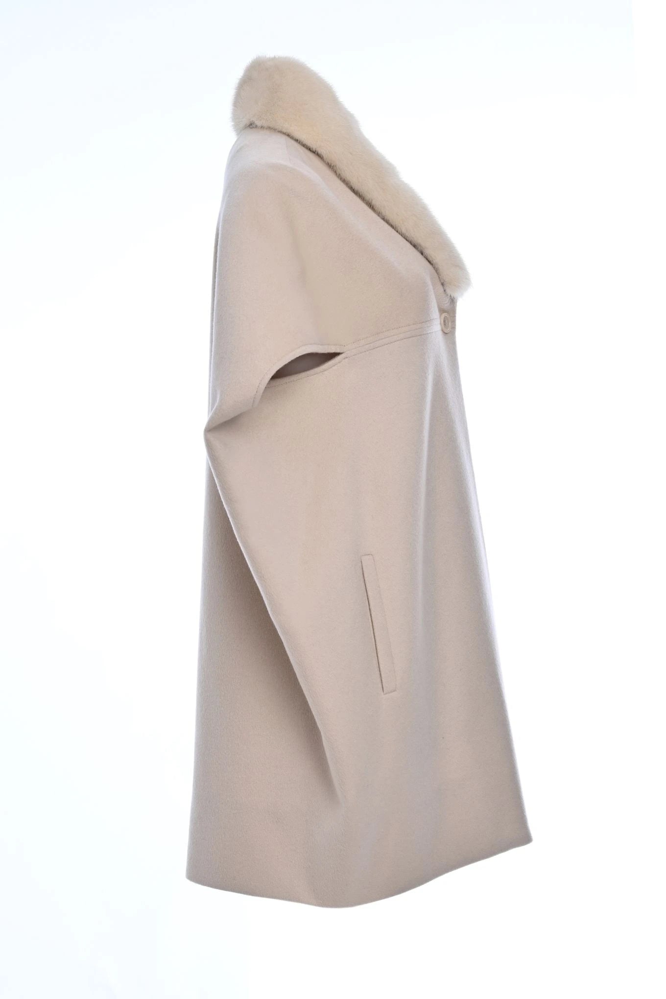 Pure Cashmere Cape with Mink Collar side view