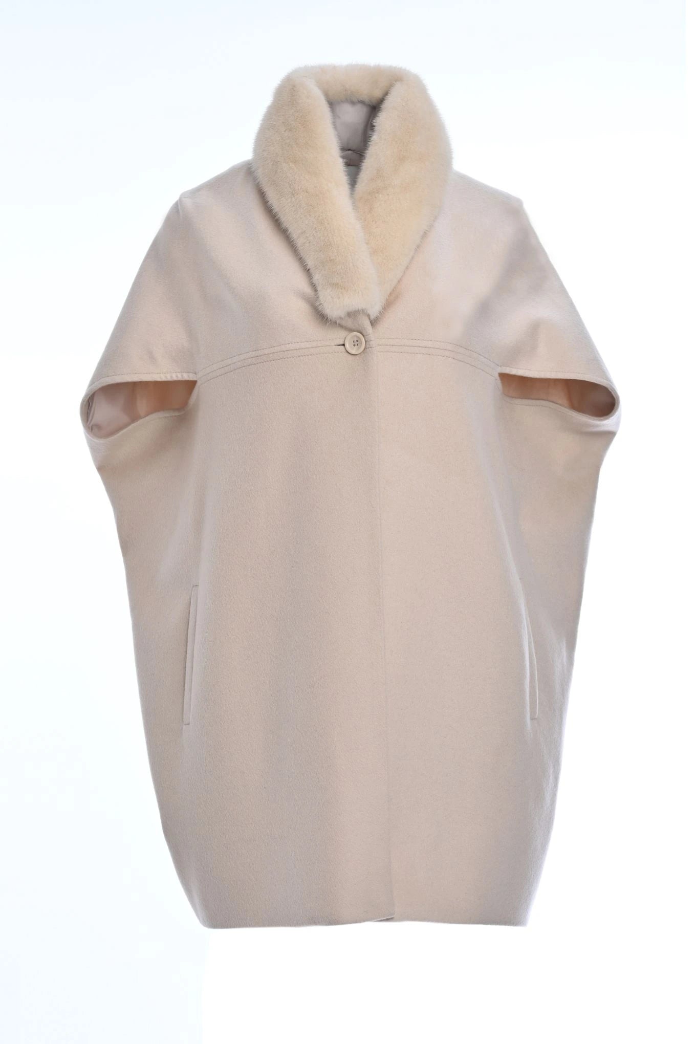 Pure Cashmere Cape with Mink Collar