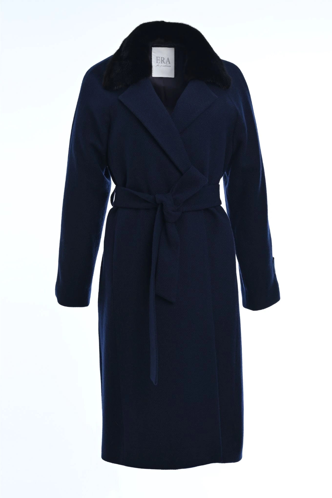 Pure Cashmere Coat with Detachable Mink Collar