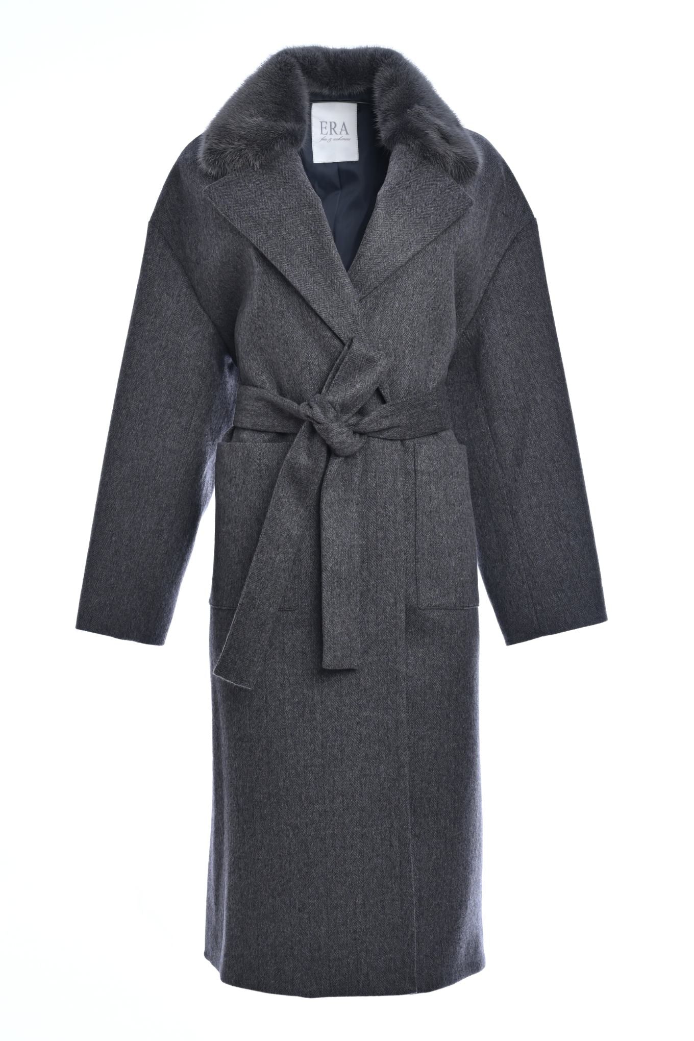 Pure Cashmere Coat with Detachable Mink Collar