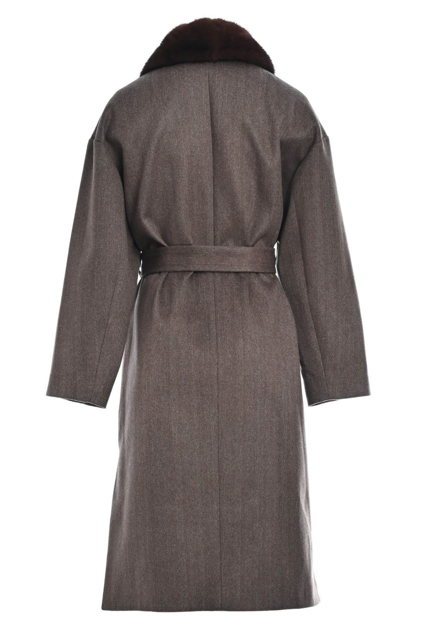 Pure Cashmere Coat with Detachable Mink Collar back