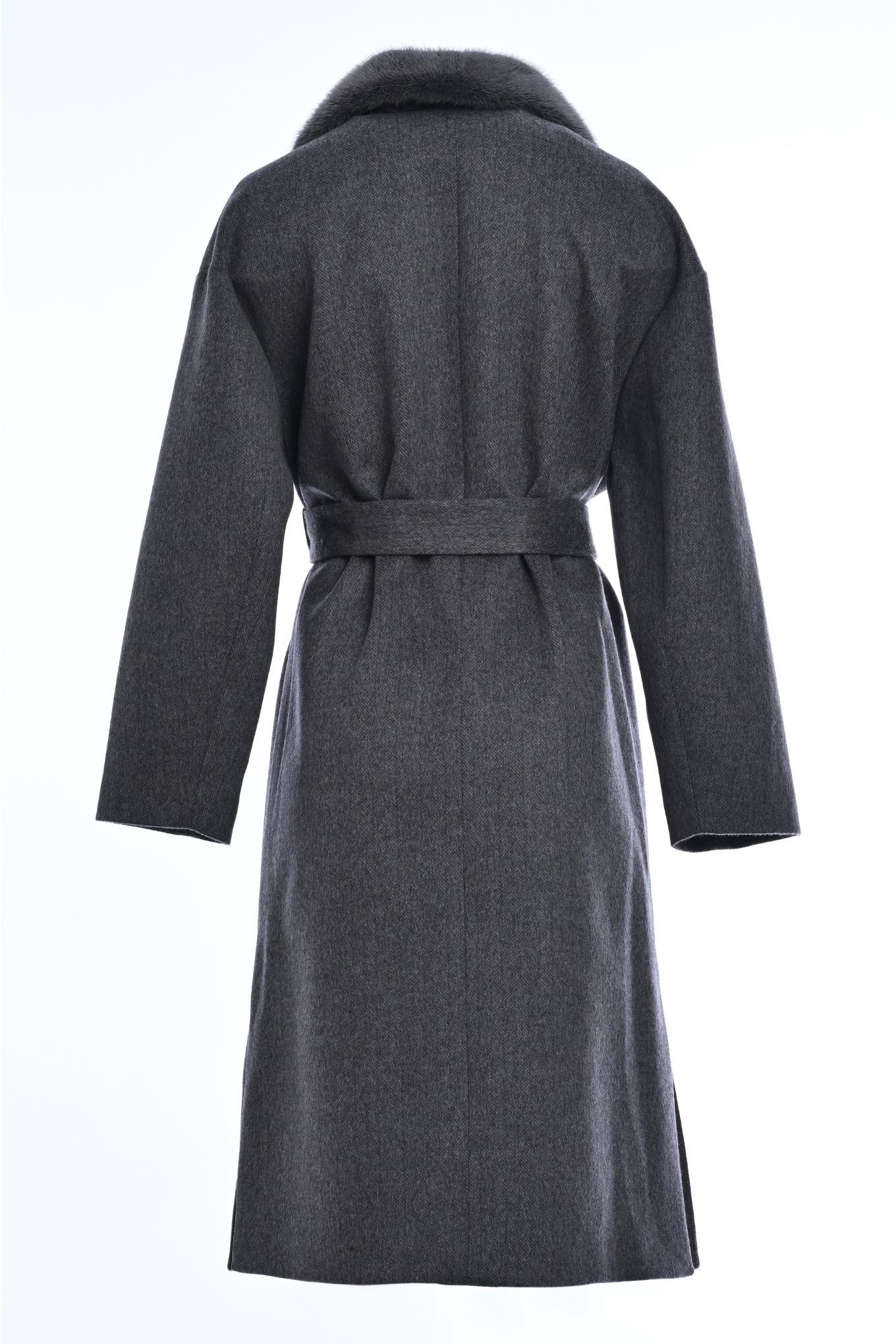 Pure Cashmere Coat with Detachable Mink Collar back