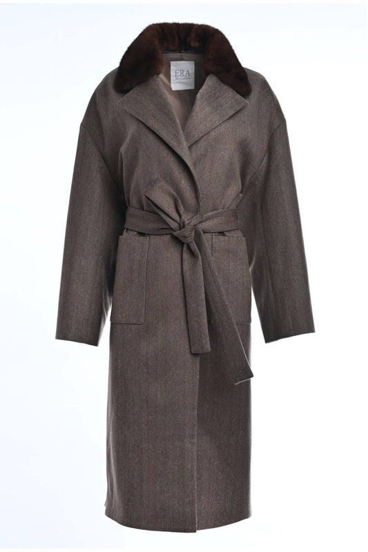 Pure Cashmere Coat with Detachable Mink Collar