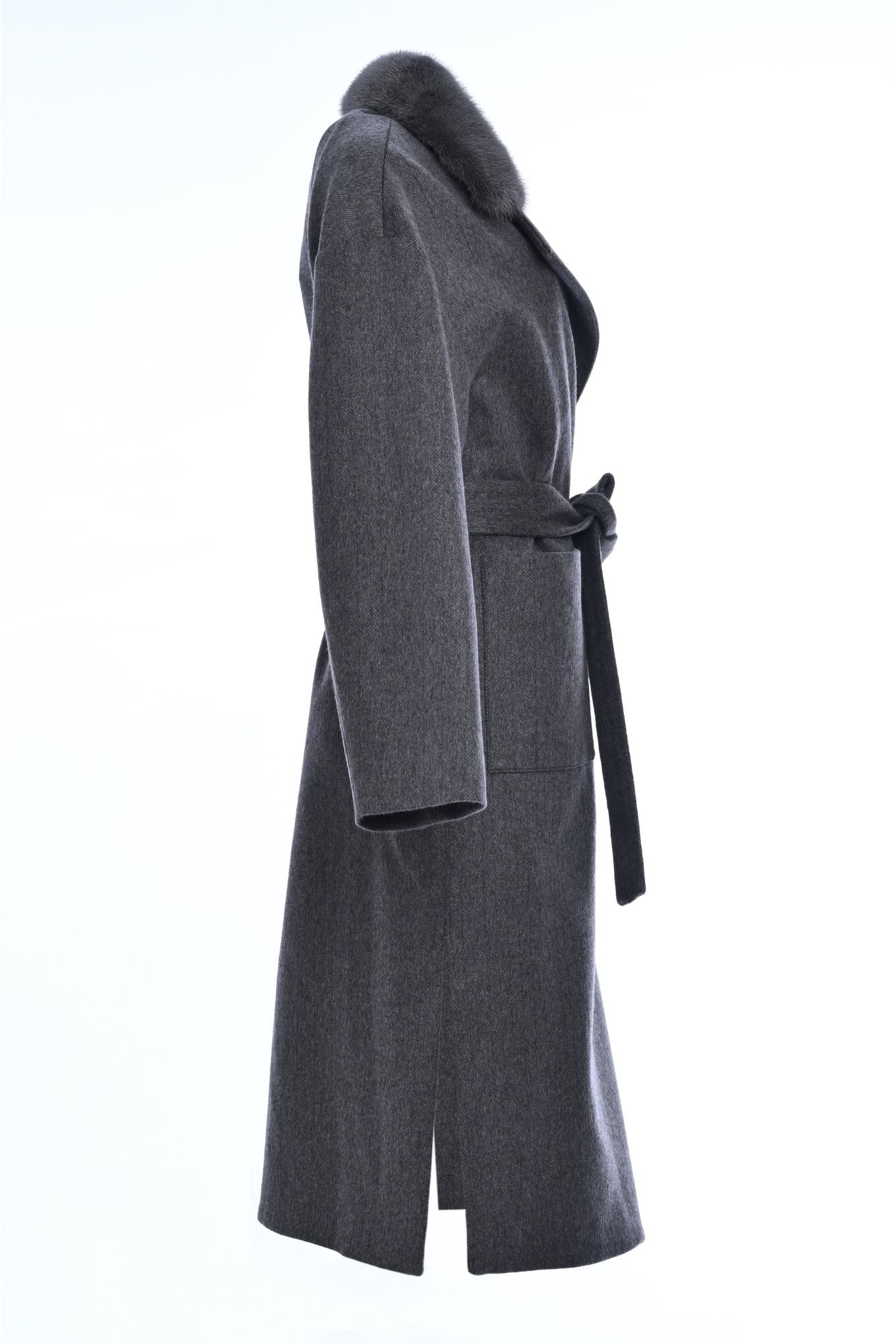 Pure Cashmere Coat with Detachable Mink Collar side