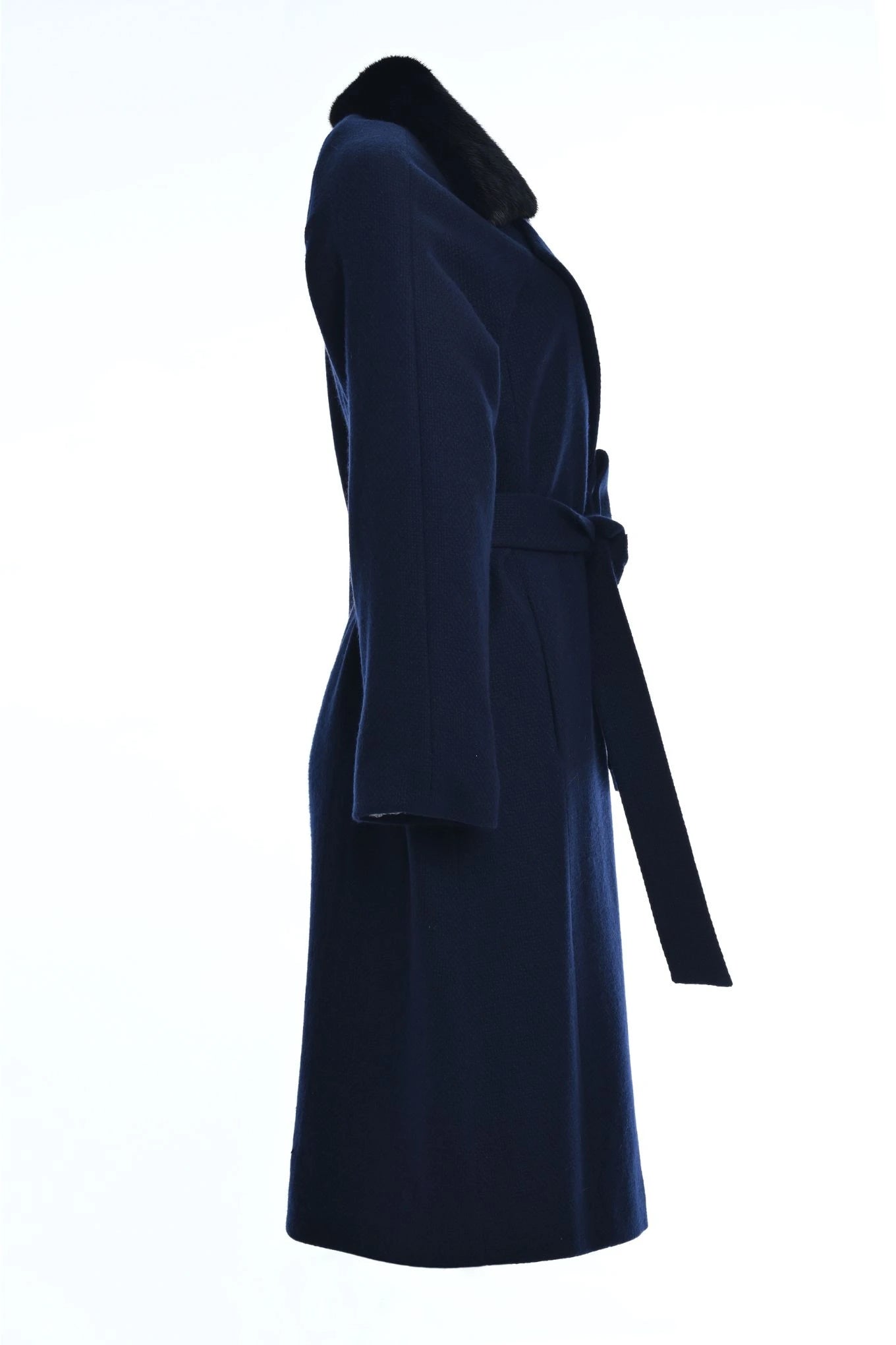 Pure Cashmere Coat with Detachable Mink Collar