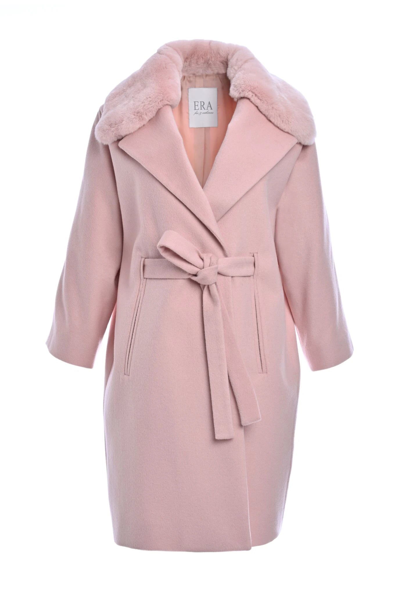 Pure Cashmere Coat with Detachable Rex Rabbit Collar