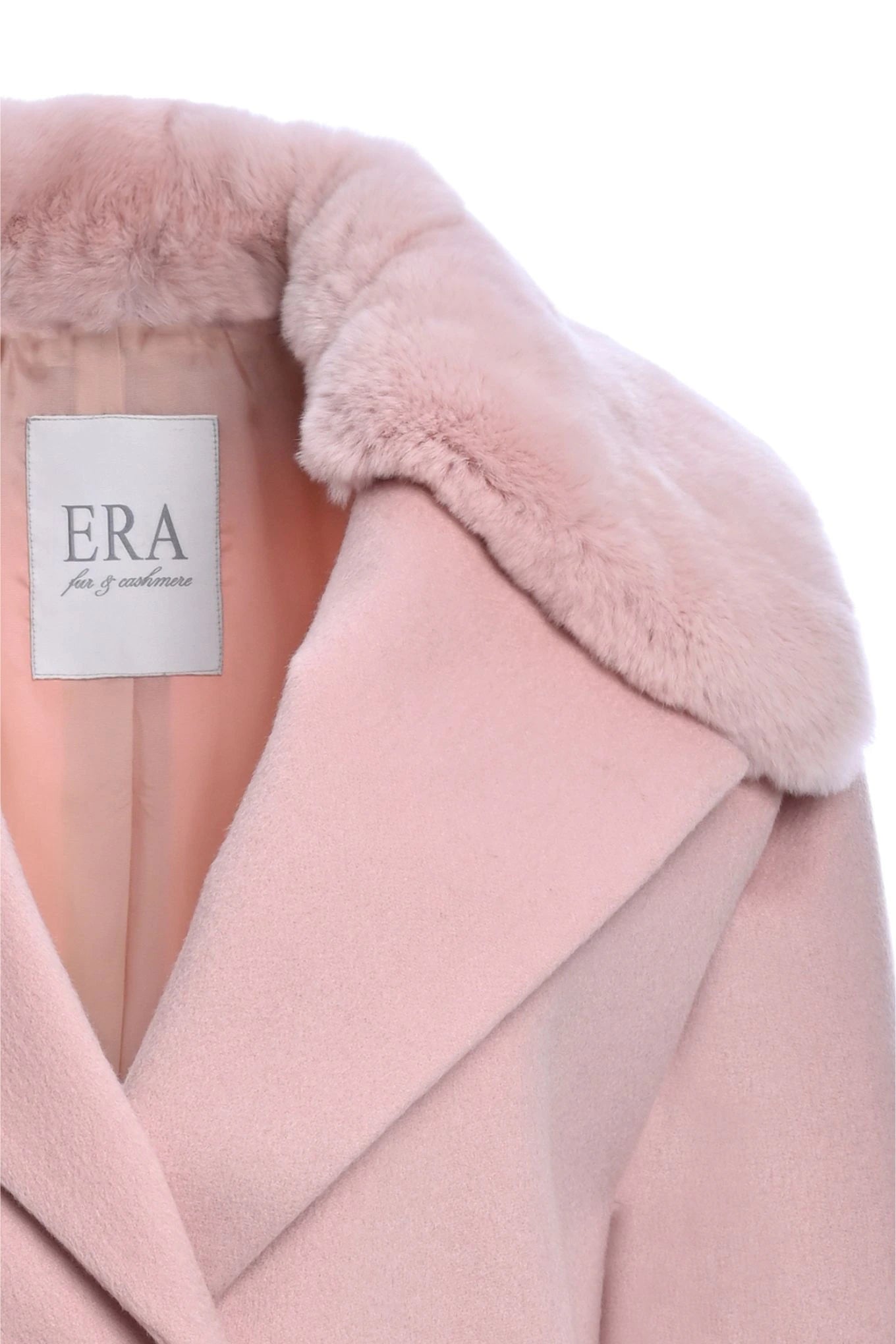 Pure Cashmere Coat with Detachable Rex Rabbit Collar details