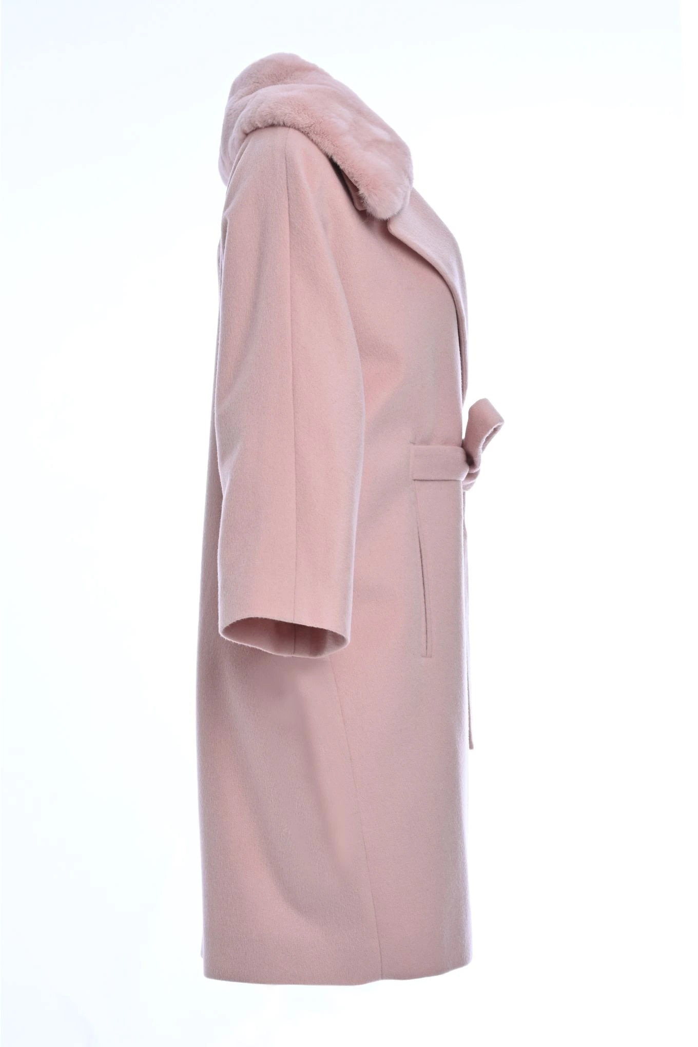 Pure Cashmere Coat with Detachable Rex Rabbit Collar side