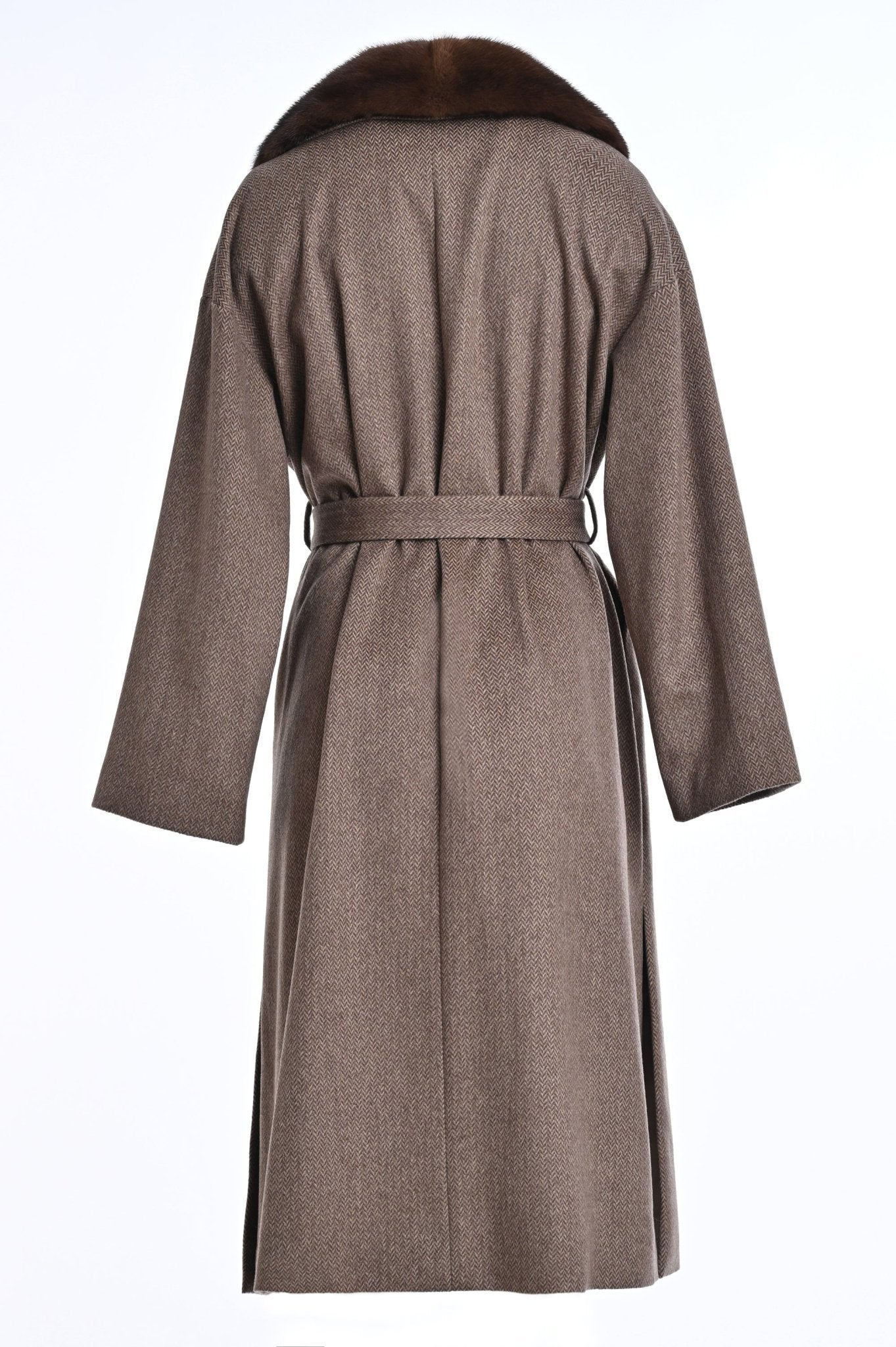 Pure Cashmere Coat with Detachable Mink Collar Back View