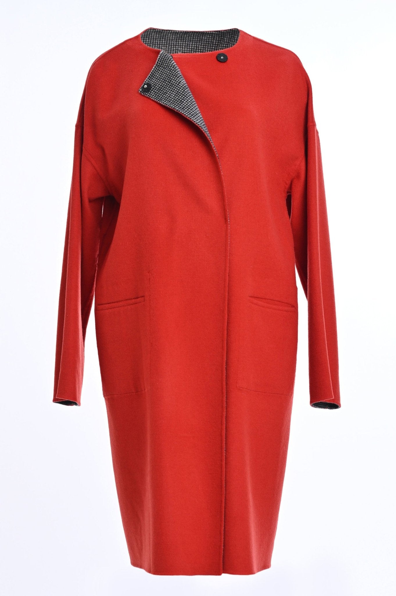 Reversible Cashmere/Wool Coat red side with no belt