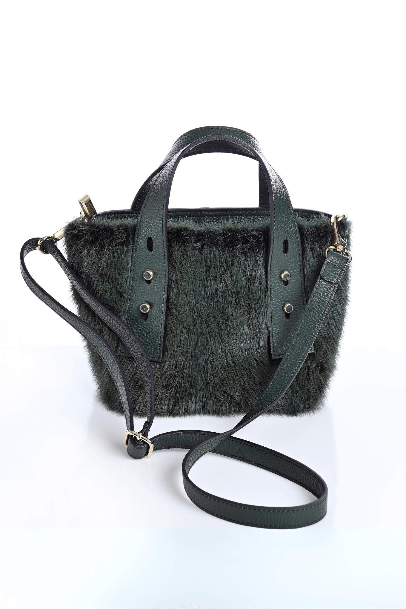 Small Mink Leather Bag - Forest Green