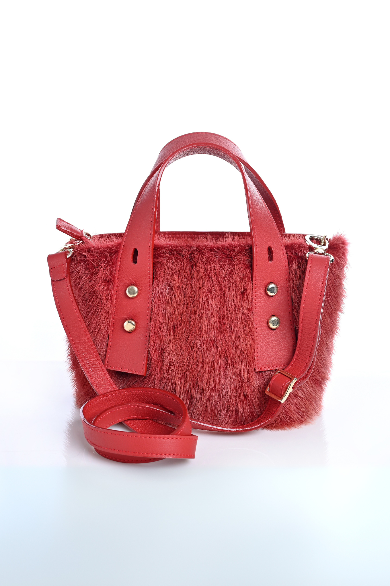 Small Mink Leather Bag - Red/Burgundy