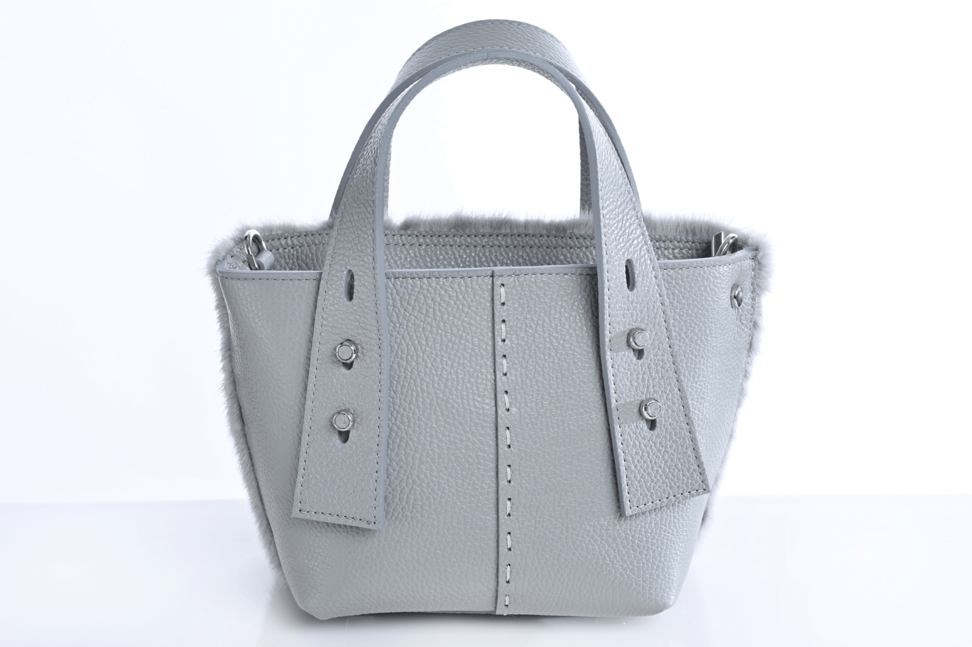 Small Mink Leather Bag - Light Grey leather view