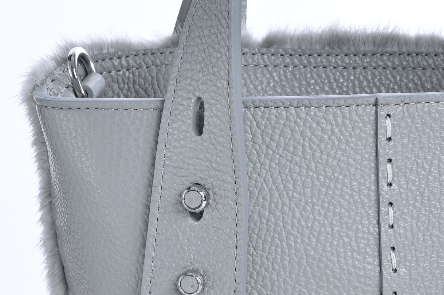 Small Mink Leather Bag - Light Grey strap