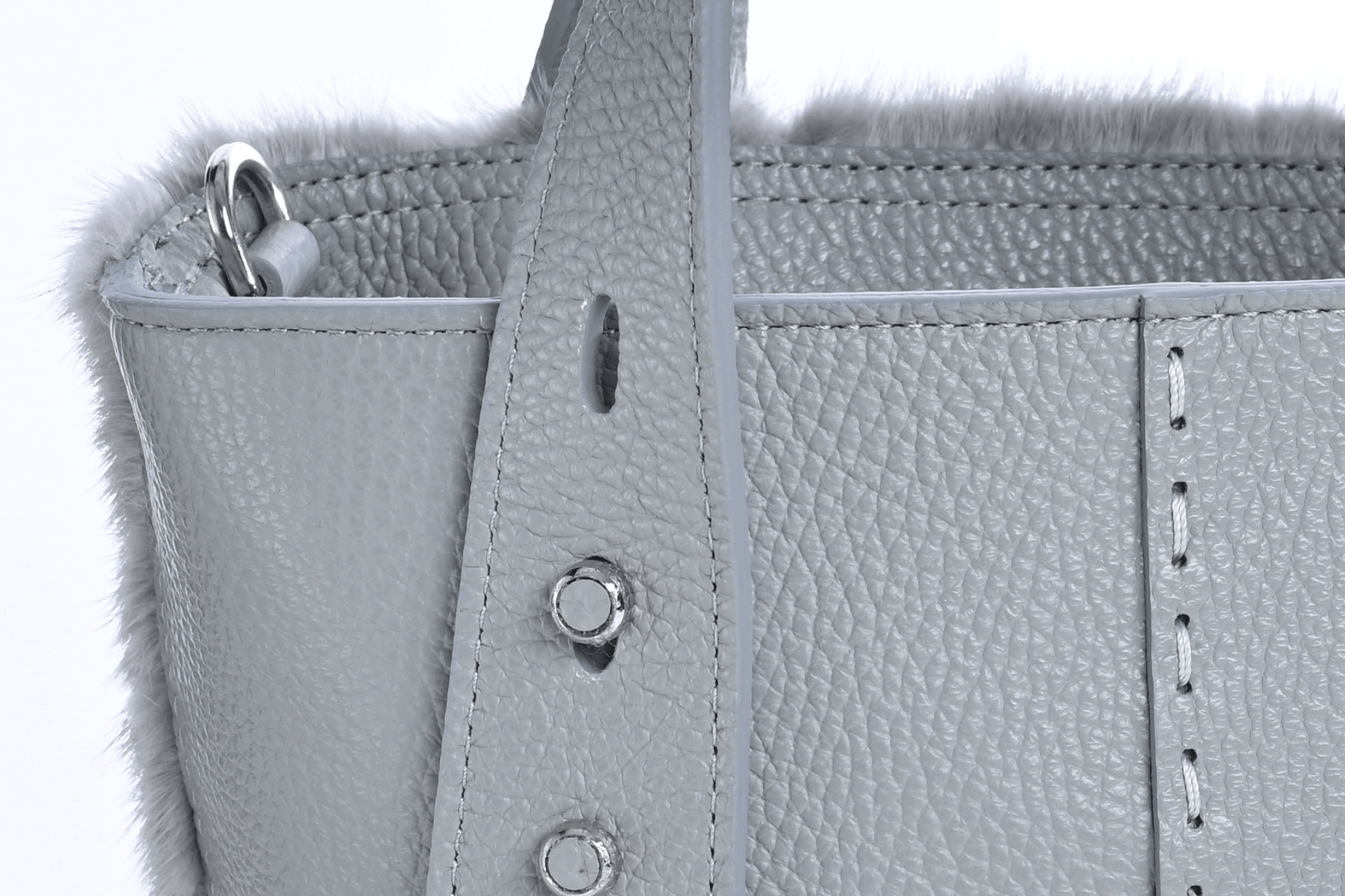 Small Mink Leather Bag - Light Grey strap